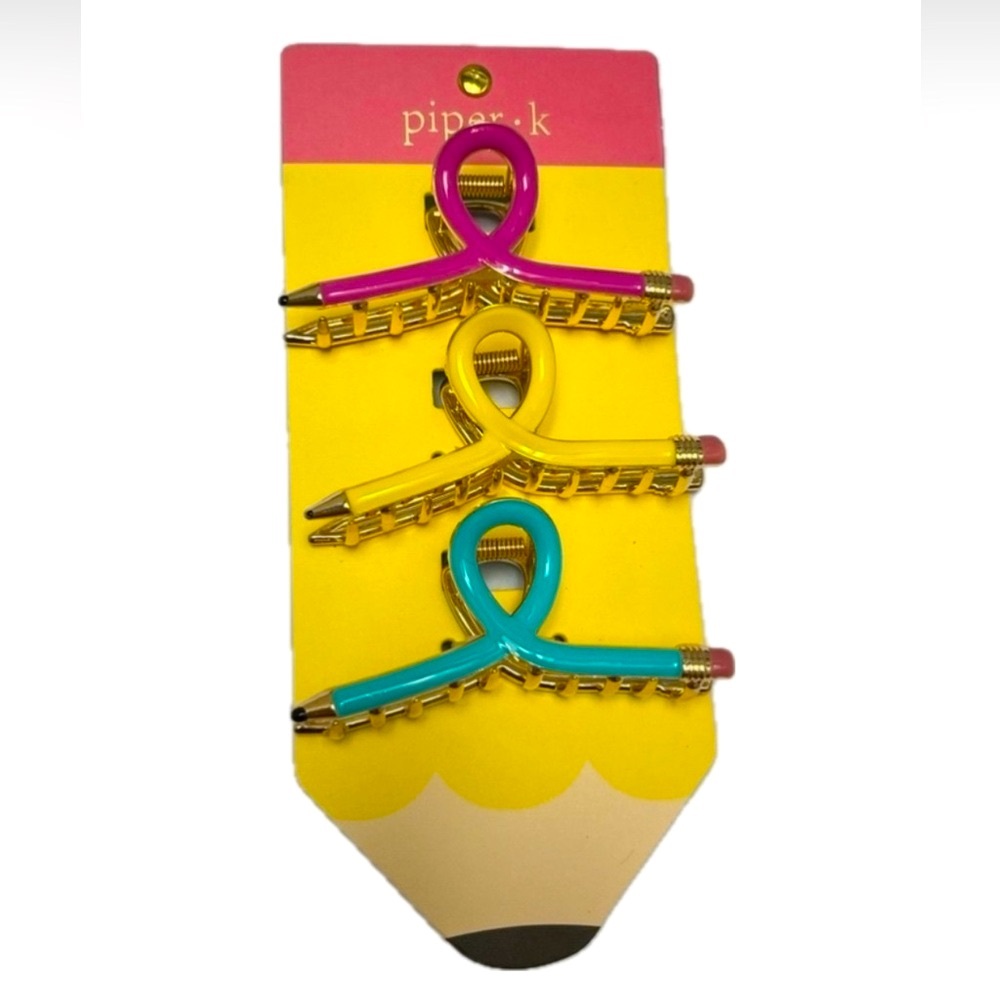 NWT  🩷✏️🩵 Piper K Back to school pencils shaped hair claw clips set of 3